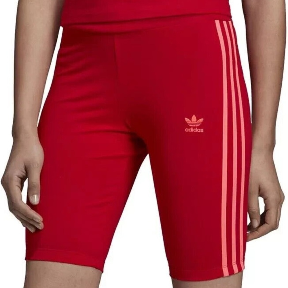 Adidas Red Bike Shorts with Signature Stripes